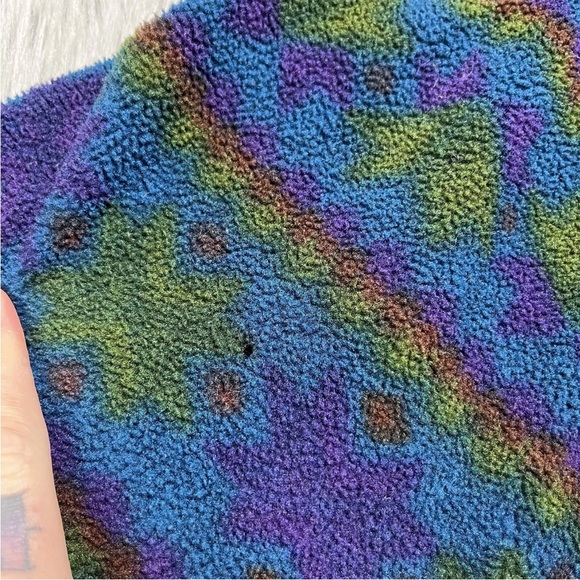 Vintage L.L. Bean Made USA Multicolored Pattern Fleece Snap Sweater - Picture 8 of 16